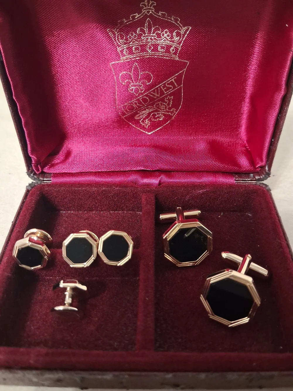 Gold-Tone and Black Octagon Cufflink and Shirt Stud Set